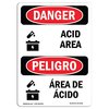 Signmission Safety Sign, OSHA Danger, 14" Height, Rigid Plastic, Acid Area, Bilingual Spanish OS-DS-P-1014-VS-1018